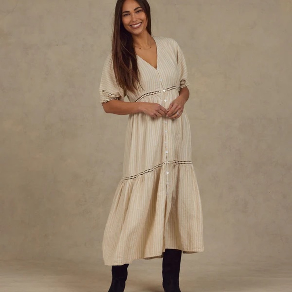 Rylee + Cru Mandi Cream Striped Midi Dress